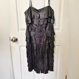 JS Collections Shimmering Black Tiered Mini Dress